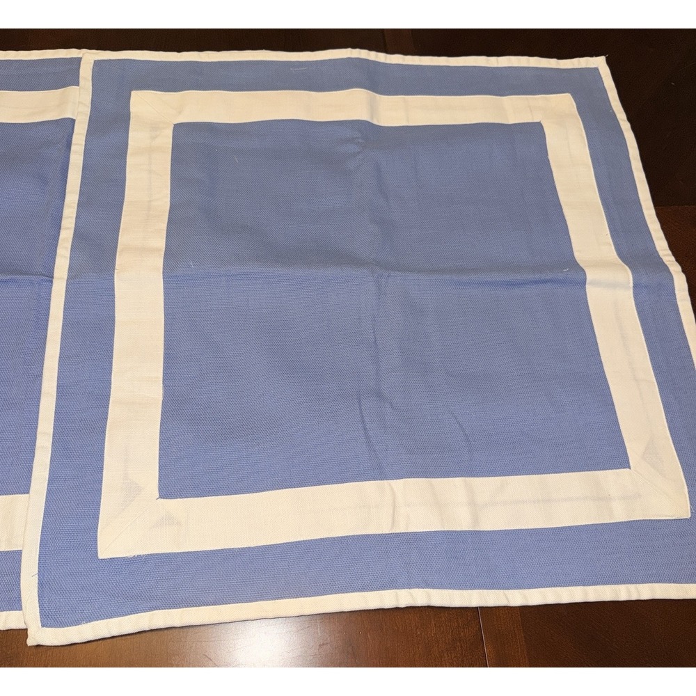 Izod Square Border Standard Pillow Shams- Set Of 2 French Blue White 100% Cotton